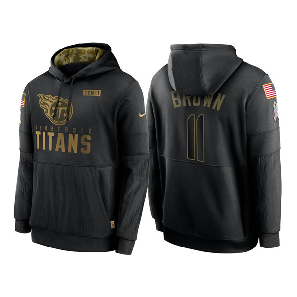 Men's Tennessee Titans #11 A.J. Brown 2020 Black Salute to Service Sideline Performance Pullover Hoodie
